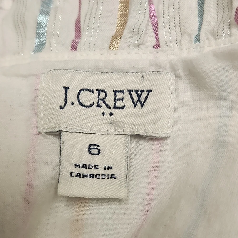 J.Crew Cotton Ruffle Collar Metallic Stripe Midi Dress - White/Pastel Size 6